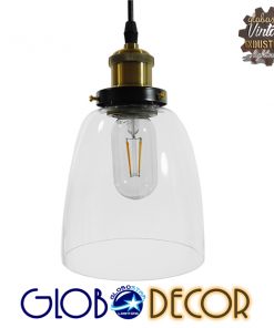 GloboStar® WICKHAM 01168 Vintage Κρεμαστό Φωτιστικό Οροφής Μονόφωτο Γυάλινο Καμπάνα Φ14 x Y23cm