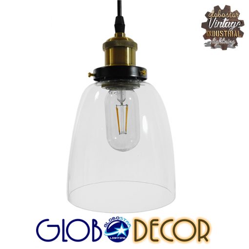 GloboStar® WICKHAM 01168 Vintage Κρεμαστό Φωτιστικό Οροφής Μονόφωτο Γυάλινο Καμπάνα Φ14 x Y23cm