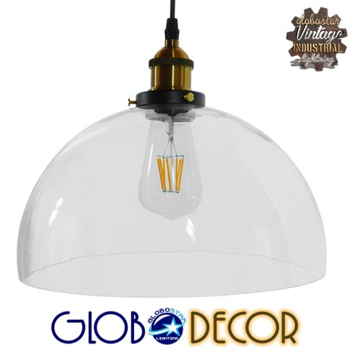 GloboStar® DARCY 01171 Vintage Κρεμαστό Φωτιστικό Οροφής Μονόφωτο Γυάλινο Καμπάνα Φ30 x Y25cm