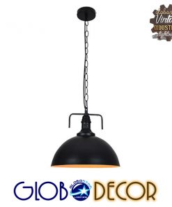Alternative view of GloboStar® LARKIN 01175 Vintage Κρεμαστό Φωτιστικό Οροφής Μονόφωτο Μαύρο Μεταλλικό Καμπάνα Φ31 x Y30cm