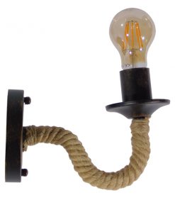 Alternative view of GloboStar® DAKER 01184 Vintage Φωτιστικό Τοίχου Απλίκα Μονόφωτο Μαύρο Μεταλλικό Με Μπεζ Σχοινί Μ21 x Π12 x Υ16cm