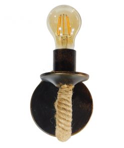 GloboStar® DAKER 01184 Vintage Φωτιστικό Τοίχου Απλίκα Μονόφωτο Μαύρο Μεταλλικό Με Μπεζ Σχοινί Μ21 x Π12 x Υ16cm 9 01184 3