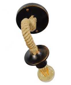 GloboStar® DAKER 01184 Vintage Φωτιστικό Τοίχου Απλίκα Μονόφωτο Μαύρο Μεταλλικό Με Μπεζ Σχοινί Μ21 x Π12 x Υ16cm 11 01184 5