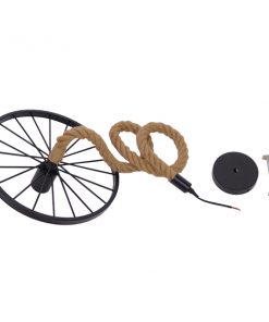 GloboStar® VELO 01185 Vintage Industrial Κρεμαστό Φωτιστικό Οροφής Μονόφωτο Μαύρο Μεταλλικό Πλέγμα με Μπεζ Σχοινί Φ30 x Y16cm 25 01185 0010