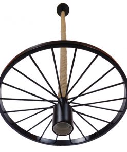 GloboStar® VELO 01185 Vintage Industrial Κρεμαστό Φωτιστικό Οροφής Μονόφωτο Μαύρο Μεταλλικό Πλέγμα με Μπεζ Σχοινί Φ30 x Y16cm 23 01185 0012
