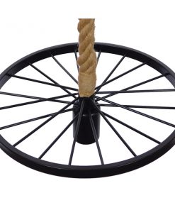 GloboStar® VELO 01185 Vintage Industrial Κρεμαστό Φωτιστικό Οροφής Μονόφωτο Μαύρο Μεταλλικό Πλέγμα με Μπεζ Σχοινί Φ30 x Y16cm 20 01185 003