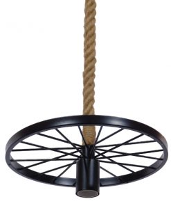 GloboStar® VELO 01185 Vintage Industrial Κρεμαστό Φωτιστικό Οροφής Μονόφωτο Μαύρο Μεταλλικό Πλέγμα με Μπεζ Σχοινί Φ30 x Y16cm 19 01185 004