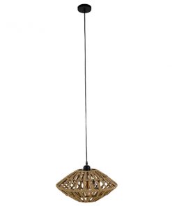 Alternative view of GloboStar® NATHLEN 01187 Vintage Κρεμαστό Φωτιστικό Οροφής Μονόφωτο Μαύρο Μεταλλικό Πλέγμα με Μπεζ Σχοινί Φ40 x Y20cm