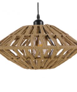 GloboStar® NATHLEN 01187 Vintage Κρεμαστό Φωτιστικό Οροφής Μονόφωτο Μαύρο Μεταλλικό Πλέγμα με Μπεζ Σχοινί Φ40 x Y20cm 14 01187 3