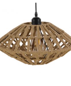 GloboStar® NATHLEN 01187 Vintage Κρεμαστό Φωτιστικό Οροφής Μονόφωτο Μαύρο Μεταλλικό Πλέγμα με Μπεζ Σχοινί Φ40 x Y20cm 15 01187 4