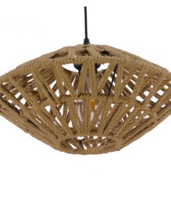 GloboStar® NATHLEN 01187 Vintage Κρεμαστό Φωτιστικό Οροφής Μονόφωτο Μαύρο Μεταλλικό Πλέγμα με Μπεζ Σχοινί Φ40 x Y20cm 17 01187 6