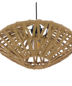 GloboStar® NATHLEN 01187 Vintage Κρεμαστό Φωτιστικό Οροφής Μονόφωτο Μαύρο Μεταλλικό Πλέγμα με Μπεζ Σχοινί Φ40 x Y20cm 18 01187 7