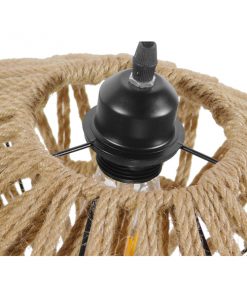 GloboStar® NATHLEN 01187 Vintage Κρεμαστό Φωτιστικό Οροφής Μονόφωτο Μαύρο Μεταλλικό Πλέγμα με Μπεζ Σχοινί Φ40 x Y20cm 20 01187 9