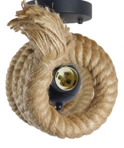 GloboStar® SPIRAL 01188 Vintage Industrial Φωτιστικό Οροφής Δίφωτο Μαύρο Μεταλλικό με Μπεζ Σχοινί Μ75 x Π20 x Υ24cm 13 01188 4