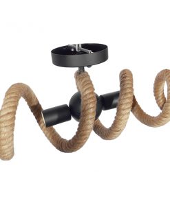 GloboStar® SPIRAL 01188 Vintage Industrial Φωτιστικό Οροφής Δίφωτο Μαύρο Μεταλλικό με Μπεζ Σχοινί Μ75 x Π20 x Υ24cm 11 01188 6