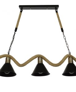 GloboStar® TYMEN 01189 Vintage Φωτιστικό Οροφής Τρίφωτο Μαύρο Μεταλλικό Καμπάνα με Μπεζ Σχοινί Μ86 x Π22 x Υ23cm 12 01189 3