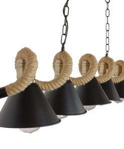 GloboStar® TYMEN 01190 Vintage Φωτιστικό Οροφής Πολύφωτο Μαύρο Μεταλλικό Καμπάνα με Μπεζ Σχοινί Μ150 x Π22 x Υ23cm 13 01190 4