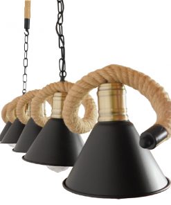 GloboStar® TYMEN 01190 Vintage Φωτιστικό Οροφής Πολύφωτο Μαύρο Μεταλλικό Καμπάνα με Μπεζ Σχοινί Μ150 x Π22 x Υ23cm 14 01190 5