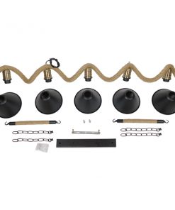 GloboStar® TYMEN 01190 Vintage Φωτιστικό Οροφής Πολύφωτο Μαύρο Μεταλλικό Καμπάνα με Μπεζ Σχοινί Μ150 x Π22 x Υ23cm 17 01190 8