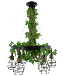 Alternative view of GloboStar® HELLET 01193 Vintage Industrial Κρεμαστό Φωτιστικό Οροφής Πολύφωτο Μαύρο Μεταλλικό Πλέγμα με Μπεζ Σχοινί Φ72 x Y80cm