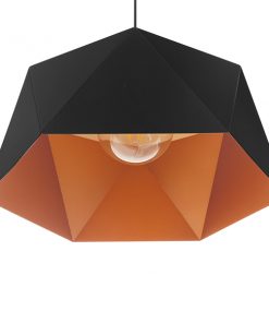 GloboStar® HEXAGON 01195 Μοντέρνο Κρεμαστό Φωτιστικό Οροφής Μονόφωτο Μαύρο - Χρυσό Μεταλλικό Καμπάνα Φ46 x Y25cm 14 01195 6
