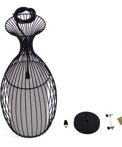 GloboStar® REA 01196 Μοντέρνο Κρεμαστό Φωτιστικό Οροφής Μονόφωτο Μαύρο Μεταλλικό Πλέγμα με Υφασμάτινο Εσωτερικό Καπέλο Φ20 x Y44cm 21 01196 10