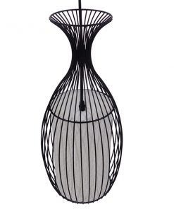 GloboStar® REA 01196 Μοντέρνο Κρεμαστό Φωτιστικό Οροφής Μονόφωτο Μαύρο Μεταλλικό Πλέγμα με Υφασμάτινο Εσωτερικό Καπέλο Φ20 x Y44cm 15 01196 4