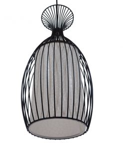 GloboStar® REA 01196 Μοντέρνο Κρεμαστό Φωτιστικό Οροφής Μονόφωτο Μαύρο Μεταλλικό Πλέγμα με Υφασμάτινο Εσωτερικό Καπέλο Φ20 x Y44cm 16 01196 5