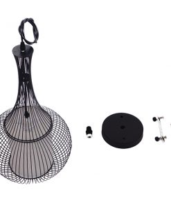 GloboStar® BERNA 01198 Μοντέρνο Κρεμαστό Φωτιστικό Οροφής Μονόφωτο Μαύρο Μεταλλικό Πλέγμα με Υφασμάτινο Εσωτερικό Καπέλο Φ30 x Y50cm 21 01198 10