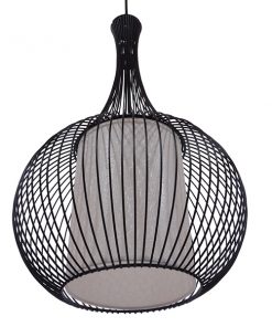 GloboStar® BERNA 01198 Μοντέρνο Κρεμαστό Φωτιστικό Οροφής Μονόφωτο Μαύρο Μεταλλικό Πλέγμα με Υφασμάτινο Εσωτερικό Καπέλο Φ30 x Y50cm 16 01198 5