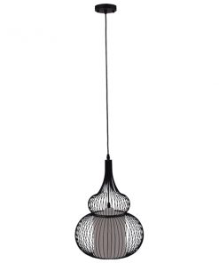 Alternative view of GloboStar® PANYA 01199 Μοντέρνο Κρεμαστό Φωτιστικό Οροφής Μονόφωτο Μαύρο Μεταλικό Πλέγμα με Υφασμάτινο Εσωτερικό Καπέλο Φ31 x Y42cm