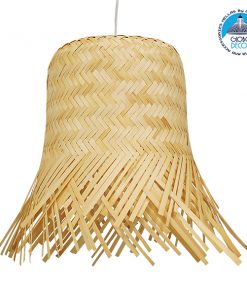 GloboStar® HAWAII 01201 Vintage Κρεμαστό Φωτιστικό Οροφής Μονόφωτο Μπέζ Ξύλινο Ψάθινο Bamboo Φ28 x Y25cm