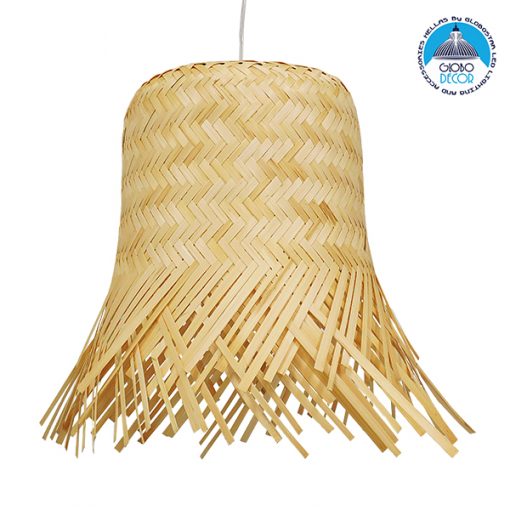 GloboStar® HAWAII 01201 Vintage Κρεμαστό Φωτιστικό Οροφής Μονόφωτο Μπέζ Ξύλινο Ψάθινο Bamboo Φ28 x Y25cm