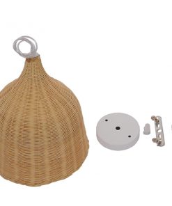 GloboStar® BAHAMAS 01203 Vintage Κρεμαστό Φωτιστικό Οροφής Μονόφωτο Μπεζ Ξύλινο Ψάθινο Bamboo Φ45 x Υ47cm 20 01203 003