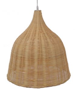 GloboStar® BAHAMAS 01203 Vintage Κρεμαστό Φωτιστικό Οροφής Μονόφωτο Μπεζ Ξύλινο Ψάθινο Bamboo Φ45 x Υ47cm 15 01203 005