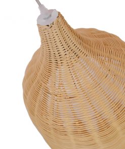 GloboStar® BAHAMAS 01203 Vintage Κρεμαστό Φωτιστικό Οροφής Μονόφωτο Μπεζ Ξύλινο Ψάθινο Bamboo Φ45 x Υ47cm 17 01203 007