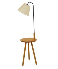 Alternative view of GloboStar® TIFFANY 01206 Μοντέρνο Φωτιστικό Δαπέδου Μονόφωτο 1 x E27 Μαύρο Μεταλλικό με Μπεζ Ξύλινη Επιφάνεια Καμπάνα D28 x H140cm