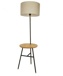 Alternative view of GloboStar® ZASHINE 01207 Μοντέρνο Φωτιστικό Δαπέδου Μονόφωτο 1 x E27 Μαύρο Μεταλλικό με Μπεζ Ξύλινη Επιφάνεια Καμπάνα D45 x H157cm