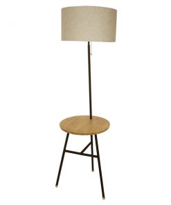 Μοντέρνο Φωτιστικό Δαπέδου Μονόφωτο Μαύρο Μεταλλικό με Μπεζ Καπέλο και Ξύλινη Επιφάνεια Φ45 GloboStar ZASHINE 01207 14 01207 3