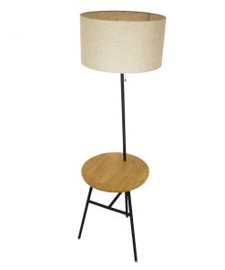 Μοντέρνο Φωτιστικό Δαπέδου Μονόφωτο Μαύρο Μεταλλικό με Μπεζ Καπέλο και Ξύλινη Επιφάνεια Φ45 GloboStar ZASHINE 01207 16 01207 5