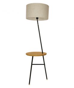 Μοντέρνο Φωτιστικό Δαπέδου Μονόφωτο Μαύρο Μεταλλικό με Μπεζ Καπέλο και Ξύλινη Επιφάνεια Φ45 GloboStar ZASHINE 01207 17 01207 6