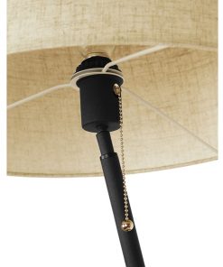 Μοντέρνο Φωτιστικό Δαπέδου Μονόφωτο Μαύρο Μεταλλικό με Μπεζ Καπέλο και Ξύλινη Επιφάνεια Φ45 GloboStar ZASHINE 01207 20 01207 9