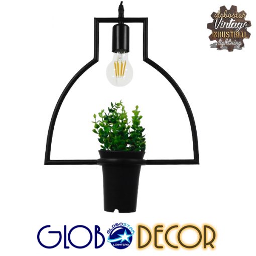 GloboStar® KERRIA 01209 Μοντέρνο Κρεμαστό Φωτιστικό Οροφής Μονόφωτο Μαύρο Μεταλλικό Flowerpot Φ34 x Y34cm