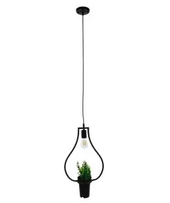 GloboStar® RHEXIA 01210 Μοντέρνο Κρεμαστό Φωτιστικό Οροφής Μονόφωτο Μαύρο Μεταλλικό Flowerpot Φ27 x Y40cm 10 01210 2