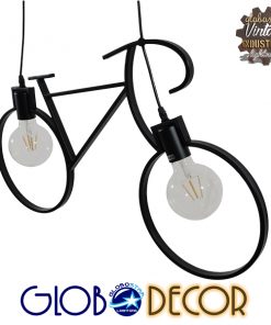 GloboStar® BIKE BLACK 01213 Vintage Κρεμαστό Φωτιστικό Οροφής Δίφωτο Μαύρο Μεταλλικό Μ67 x Π1.5 x Υ41cm