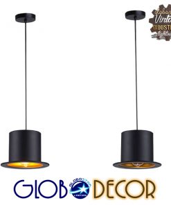 GloboStar® SHERLOCK 01215 Vintage Κρεμαστό Φωτιστικό Οροφής Μονόφωτο Μαύρο Μεταλλικό Καμπάνα Φ26 x Y18cm 32 01215 5