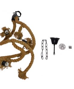 GloboStar® HAMTINE 01229 Vintage Κρεμαστό Φωτιστικό Οροφής Πολύφωτο Μαύρο Μεταλλικό με Μπεζ Σχοινί Φ40 x Y92cm 11 01229 003