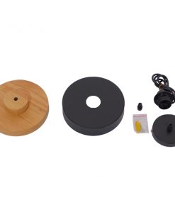 GloboStar® RUHIEL 01233 Μοντέρνο Κρεμαστό Φωτιστικό Οροφής Μονόφωτο Μαύρο Μεταλλικό με Φυσικό Ξύλο Καμπάνα Φ18 x Y12cm 19 01233 004