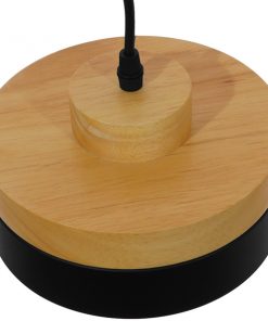 GloboStar® RUHIEL 01233 Μοντέρνο Κρεμαστό Φωτιστικό Οροφής Μονόφωτο Μαύρο Μεταλλικό με Φυσικό Ξύλο Καμπάνα Φ18 x Y12cm 16 01233 006