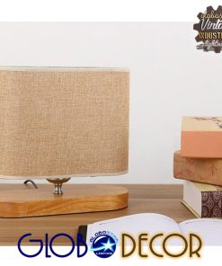 GloboStar® CHIARA 01241 Μοντέρνο Επιτραπέζιο Φωτιστικό Πορτατίφ Μονόφωτο Ξύλινο με Μπέζ Καπέλο Μ24 x Π16 x Υ25cm 24 01241 2 1
